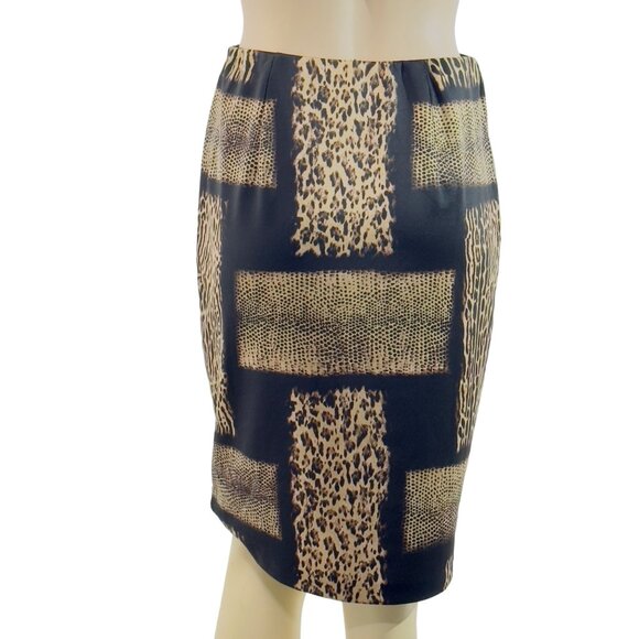 CARMEN MARC VALVO Women's Leopard Print Pencil Skirt Polyester Stretch Size S - Picture 1 of 12